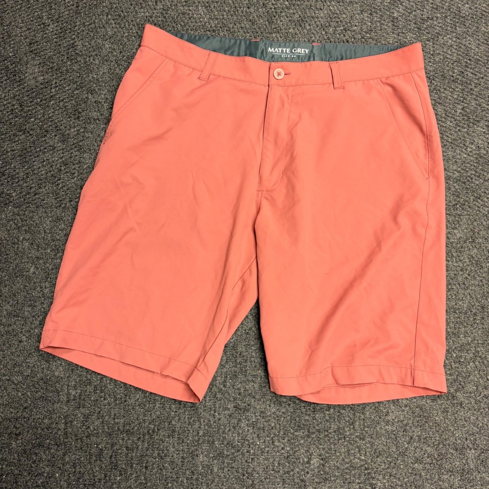 Matte Grey Mens Golf Shorts Size 36 Coral Pink Performance Polyester 9.5 Inseam